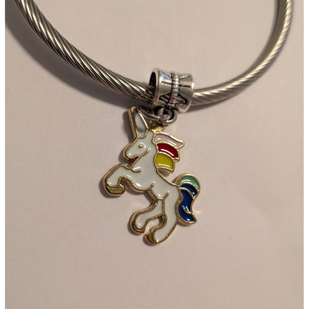 Rainbow Enamel Unicorn Dangle Charm Gold Tone Fantasy Jewelry for Bracelets